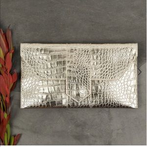 NWT: JJ Winters Nikki Clutch in Metallic Crocodile